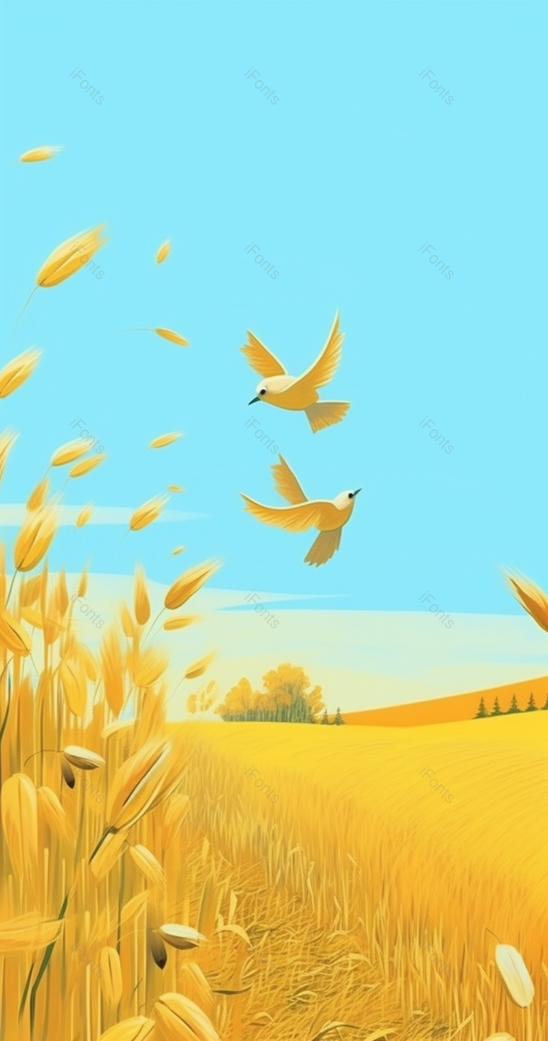 鸟群鸽子麻雀秋季麦田稻谷麦穗丰收金色黄色插画,插画/手绘图,插画/手绘图库,插画/手绘图下载,插画/手绘